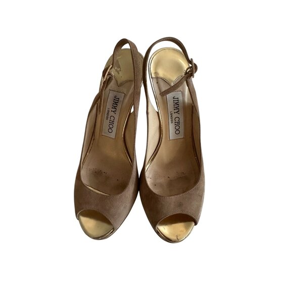 JIMMY CHOO Tan Beige Suede Slingback Heels Size 35.5/5.5 - Picture 6 of 8